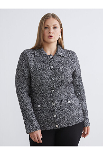 LC Waikiki I Large Size Turn-Down Roba Collar Embroidered Women's Knitwear Ca...