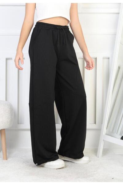 Emilakids 2 Thread Girls' Black Wide-Leg Sweatpants