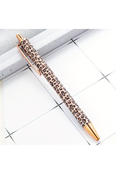 Choice قلم جل دائري بنقشة جلد النمر، بني فاتح، قطعة واحدة، خيارات ألوان متعددة، طباعة حرارية، بنقشة جلد النمر اللطيفة