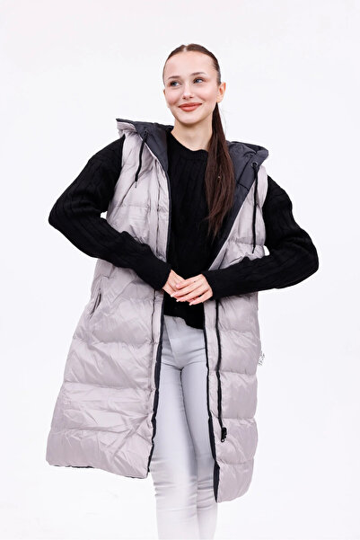met home W1-67782 Grey Black Double-Sided Hooded Long Inflatable Vest