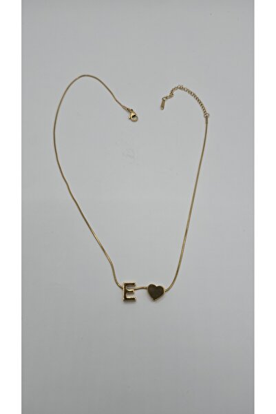 NO NAME Çelik Kalp Detaylı Gold Renk-E- Harfi Kolye