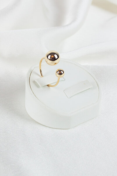 Liveyn Design Gold Color Minimal Double Ball Detailed Adjustable Women's Ring