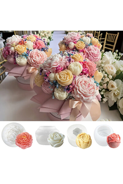 Choice مجموعة قوالب زهور مكونة من 4 قطع - الفاوانيا، والورد، وبراعم الزهور، وأزهار متعددة الطبقات مع سيقان مورقة - سيليكون غير لاصق...