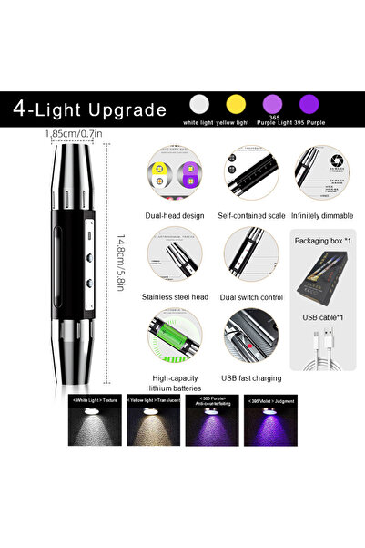 Choice مصباح يدوي رباعي الألوان لتحديد اليشم، مزود بـ 4/6 مصابيح LED: أبيض/أصفر/أحمر/أزرق/365 نانومتر/395 نانومتر، ومصباح وامض للأشعة فوق البنفسجية.