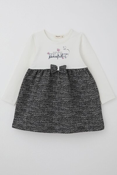 Breeze Rochie pentru fetiță cu mânecă lungă, text fluture cu imprimeu cu detaliu fundă, 2-6 ani, ecru