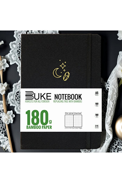 Choice A5 Black BUJO A5 Dotted Journal – 180gsm Thick White Paper, Silver Edg...