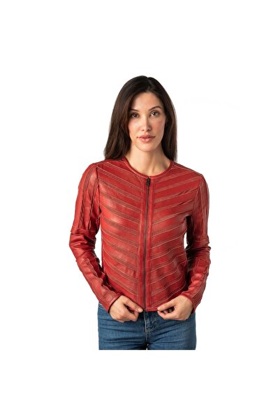 mauritius Women's Red Leather Jacket MWSuri