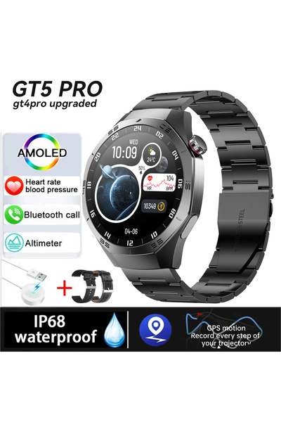 Choice ساعة ذكية رياضية للرجال من الفولاذ الأسود، مزودة بخاصية رصد بيانات التمارين الرياضية المختلفة، بما في ذلك معدل ضربات القلب.