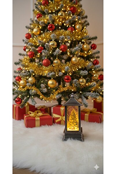 Lexi Bella Dekoratif Antik Görünümlü 14 CM Işıklı Noel Çam Ağacı Feneri Yılba...