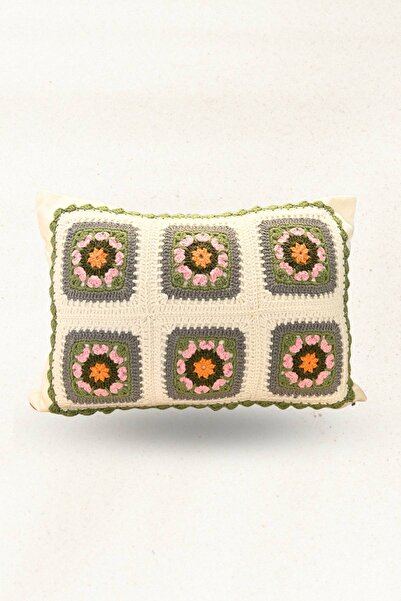 Elegancembroidery El Örgüsü Motifli Dekoratif Kırlent 30x50 cm – Örgü Detaylı Dolgulu Yastık