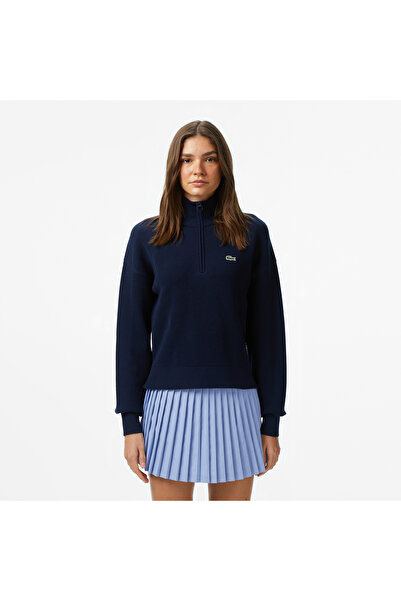 Lacoste Kadın Relaxed Fit Yarım Fermuarlı Lacivert Kazak
