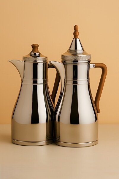 Generic طقم ترامس للشاي والقهوة من الاستيل بجودة عالية تصميم جديد حجم 1/1 لتر اللون فضي/خشبي