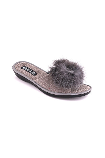 Belsta Slippers with decorative fur, gray color, size 37