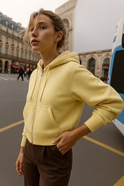 HAKKE Üç İplik Fermuarlı Kapüşonlu Kısa HIRKA