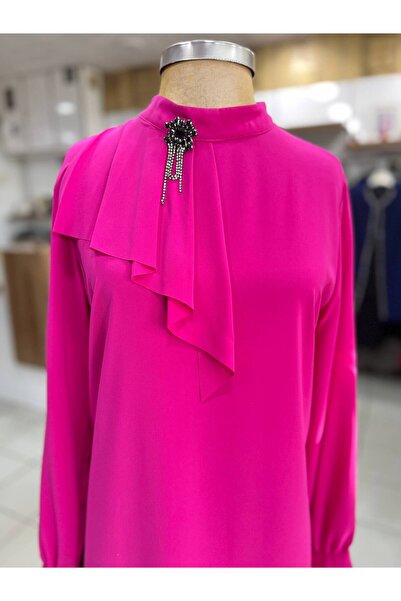 Janset Fit Fuşya Broş Detaylı Tunik