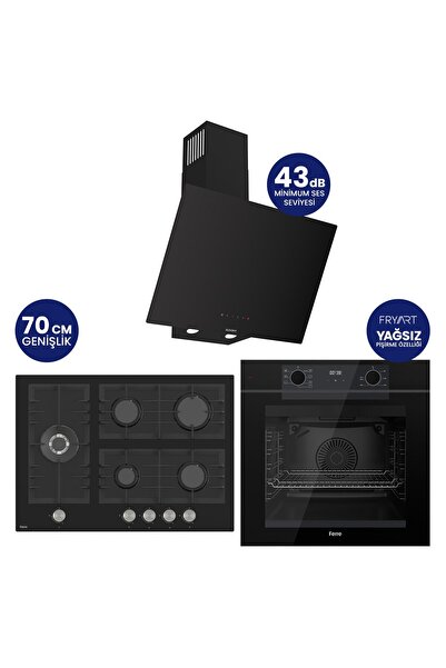 Ferre Fryart Digital 5 Gözlü Siyah Cam Ankastre Set QEP63CS+BL135+D077-SA