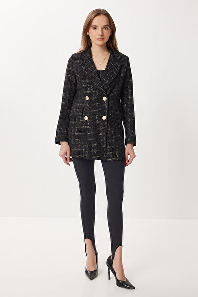 Lovelyİstanbul Double-Breasted Shoulder Pad Piece Tweed Blazer Jacket Lxa0030 Black