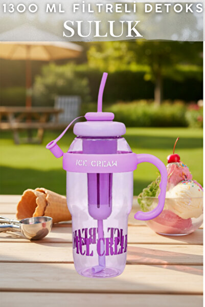 Penthouse Pipetli Detoks Matarası, Diyet Filtreli Süzgeçli Suluk 1300 ml