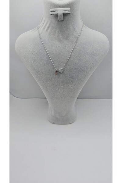 NO NAME Silver Color-C-Letter Necklace with Steel Heart Detail