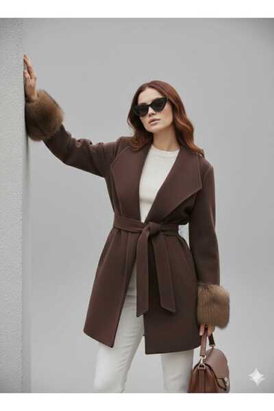 CNG MODA Fur Cuffed Unlined Belted Coat