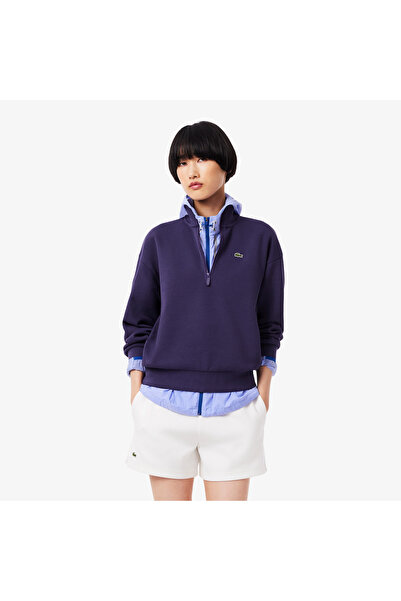 Lacoste Kadın Relaxed Fit Yarım Fermuarlı Mor Sweatshirt