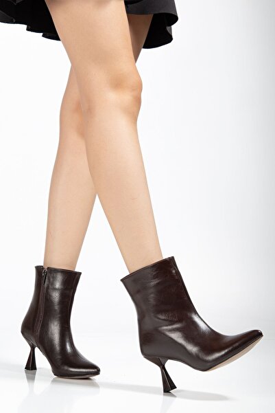 İnfon Ayakkabı Marketi Boots 4701 Brown Wrinkled Square Heel Daily Women's Boots