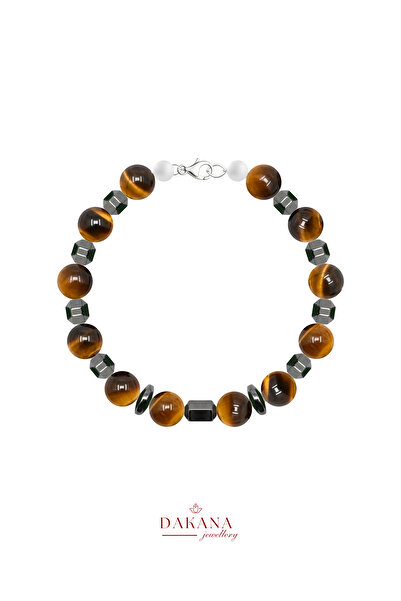 DAKANA JEWELLERY Certified Tiger's Eye and Hematite Stone 8 mm Men's Natural ...