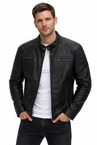 Markova Uzun Kollu İç Cepli Yandan Cepli İçi Pamuklu Robert Erkek Deri Ceket