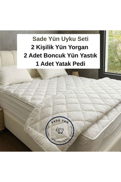 Sade Yün %100 Kuzu Yünü Uyku Seti Çift Kişilik Yorgan Çift Kişilik Yatak Pedi...