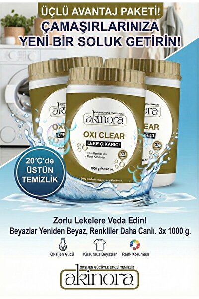 Akinora Oxi Clear Toz Leke Çıkarıcı: Tek Yıkamada Oksijen Gücü! Beyazlatıcı &...