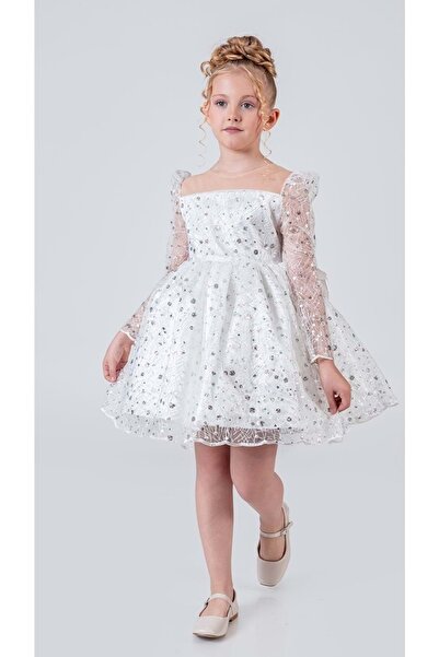 Mnk Baby&Kids فستان سهرة للفتيات من روش ليبا M00783 أبيض