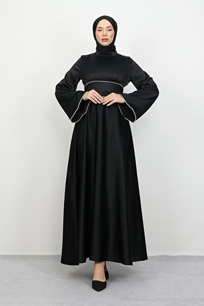 Lamia Giyim Funda Saten Elbise Siyah