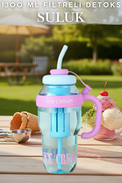 Penthouse Pipetli Detoks Matarası, Diyet Filtreli Süzgeçli Suluk 1300 ml