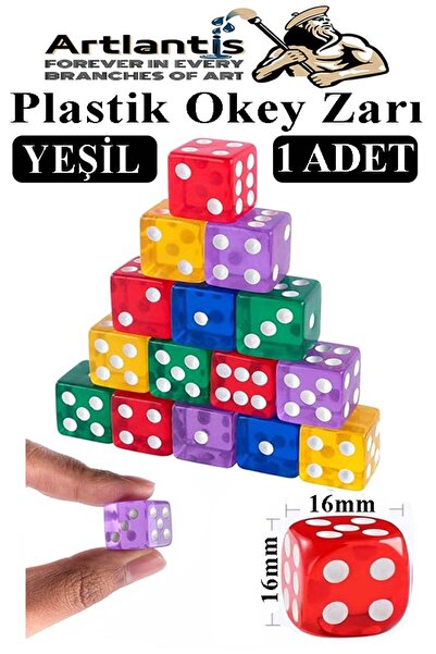 Artlantis Okey Zarı 1 Adet Renkli Oyun Zarı Plastik Akrilik 16 mm Şeffaf Zar ...