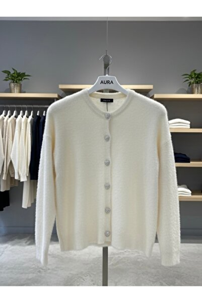 AURA Kalp Desen Taş Düğme Detay Yumoş Hırka