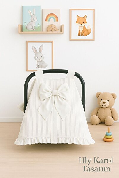 Hly Karol Tasarım Fiyonklu Pamuklu Örgü Pike Bebek Puset Örtüsü Yeni Doğan Uy...