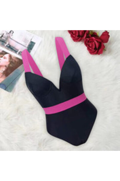 Margoun Women’s High Waist One Piece Swimsuit-M0040-Black red