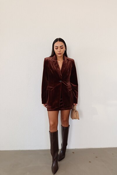 Özge Özgenç Fusta mini din catifea cu fermoar la spate