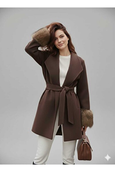 CNG MODA Fur-Lined Coat with Belt and Unlined Lining