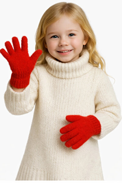 ZERAMİNE Mănuși de pluș pentru copii 4-9 ani roșii