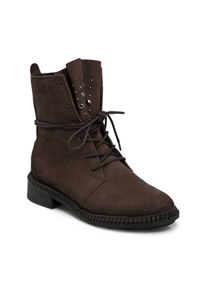 Tergan Kahverengi Hakiki Nubuk Deri Kadın Bot - K25K1BT68506-A39