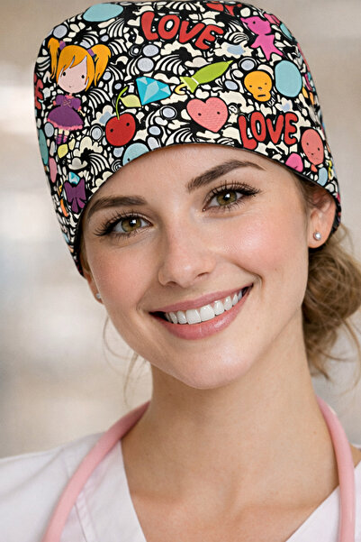 Lion Üniforma Turuncu Saçlı Kız Desenli Unisex Cerrahi Bone Hemşire ve Doktor...