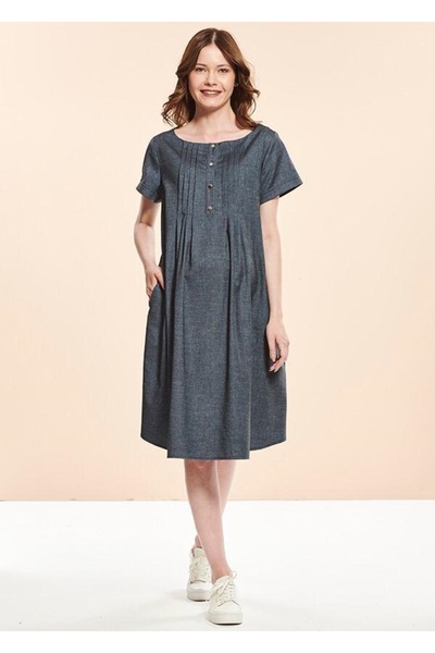 Desen Hamile Giyim Blue Short Maternity Dress