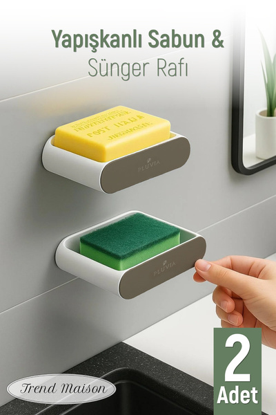 Trend Maison Duvara Asılan Katı Sabunluk 2'li Yapışkanlı Sabun & Sünger Rafı ...