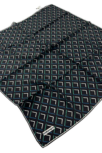 Tesettürnağme وشاح إيكوزين TN2103 بنمط هندسي 04-أسود-أخضر-أزرق