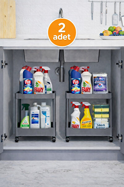 Mim Life 2 Adet 2 Katlı Tekerlekli Düzenleyici Deterjanlık Mutfak , Banyo Raf...