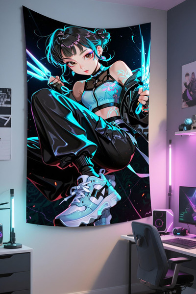 RUGRUMBA Demon Hunters Baskılı Duvar Örtüsü – K-Pop Temalı, Kaliteli Kumaş, T...