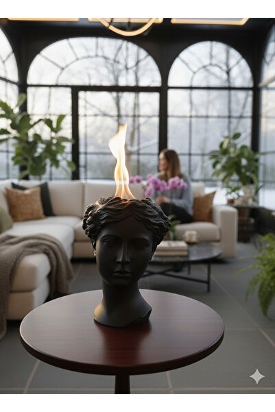 twins home art Antik Helen Büst Tasarımlı Masa Üstü Bioethanol Şömine + 1L Yakıt & Fitil Hediyeli