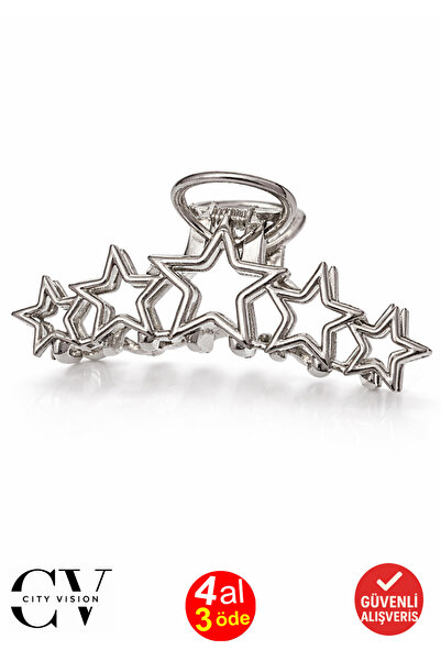 cityvision Yıldız Model Gümüş Saç Tokası – Şık Metal Mandal Toka 8 cm
