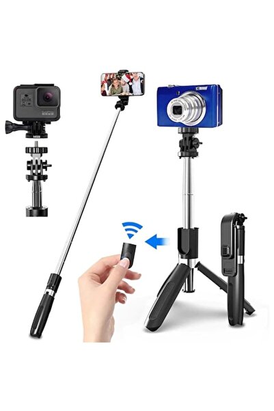 SOL Stick selfie cu trepied, compatibil cu cameră/telefon, 100 cm, extensibil A36, ABS și silicon, negru